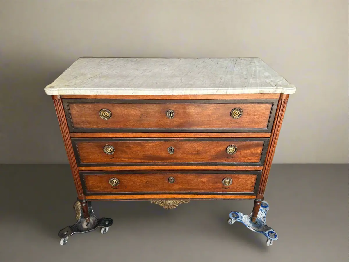 Louis Xvi 3 Drawer White Marble Top Chest With Circle Pulls 1