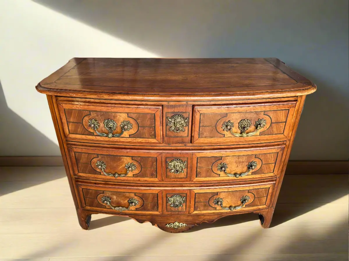 French Walnut Bow Front 3 Drawer Chest With Face Pulls 1