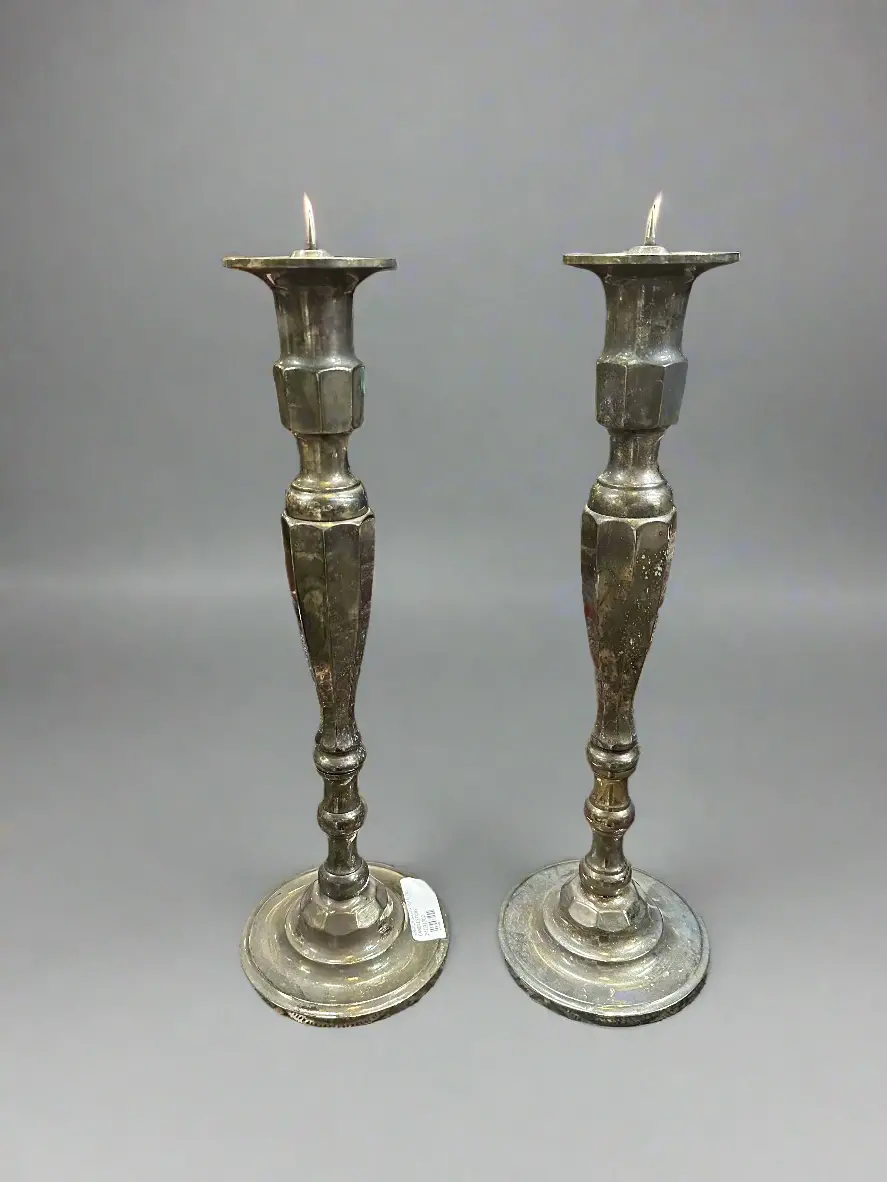 Pair Of Silver Plate Tall Candlesticks 1