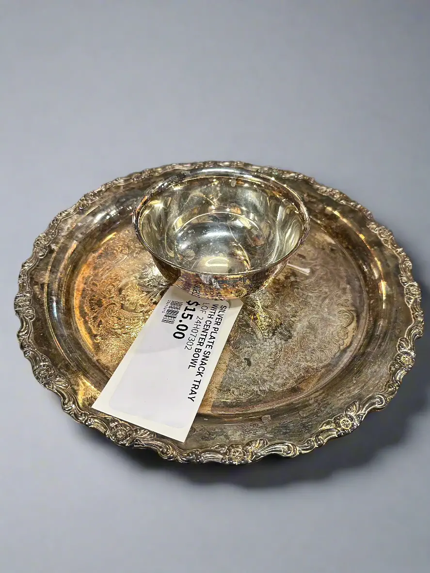 Silver Plate Snack Tray With Center Bowl 1