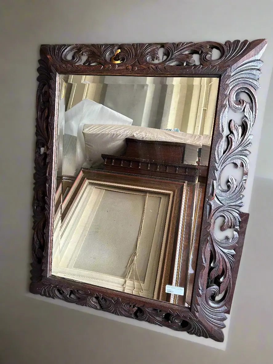 Carved Oak Beveled Mirror 1