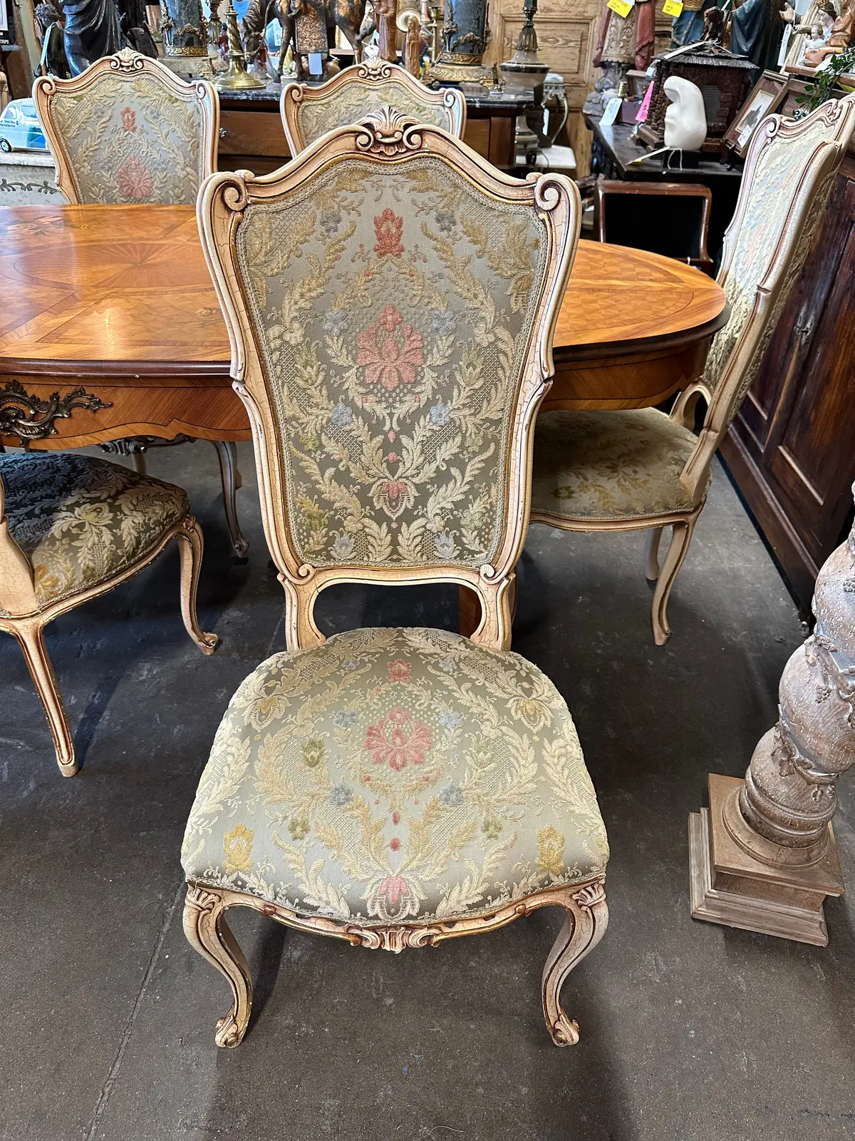 Set Of 6 Italian High Back Upholstered And Painted Chairs 1