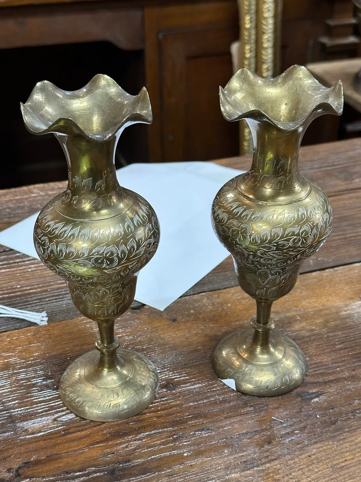 Pair Of Brass Vases With Incising 1