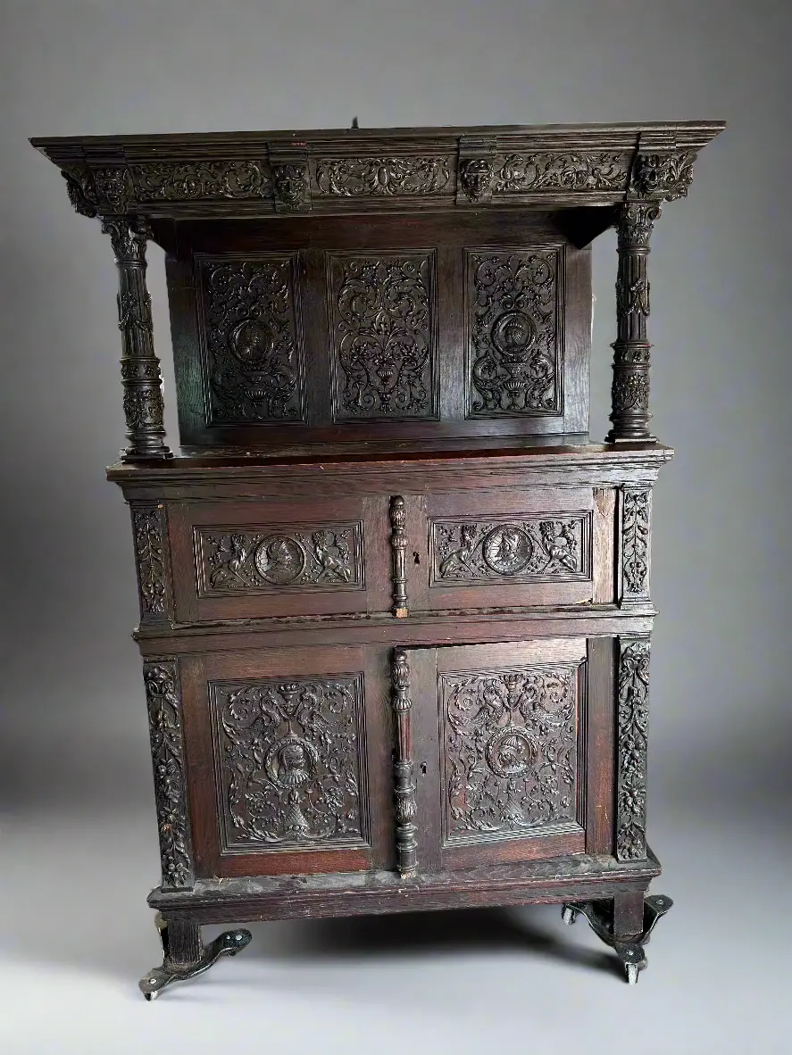 Early Carved French Cabinet With Griffins And Portraits 1