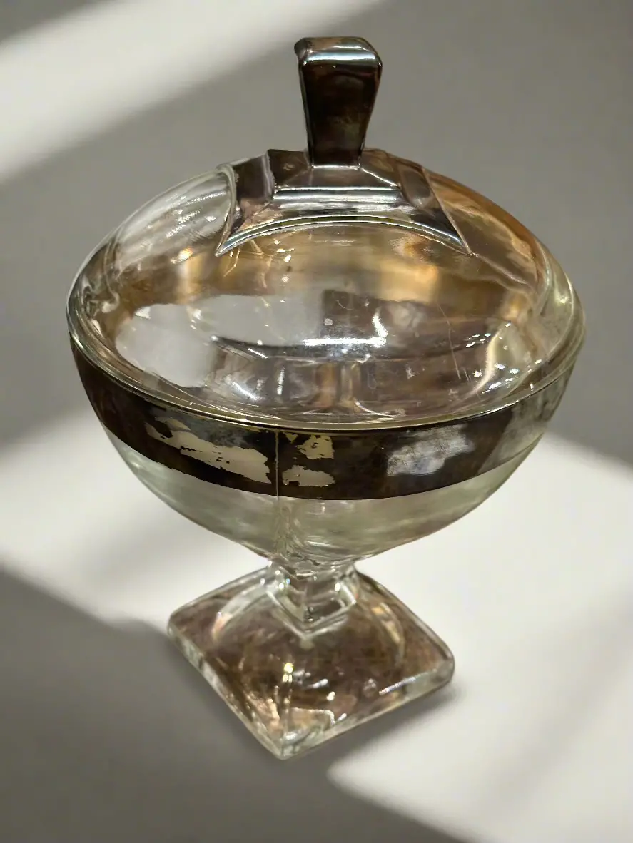 Glass And Silver Plate Footed Compote With Lid As Found 1