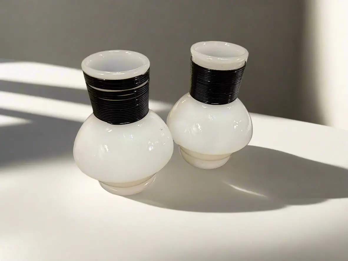 Pair Of Mckee Glass Co Milk Glass Decanters 1