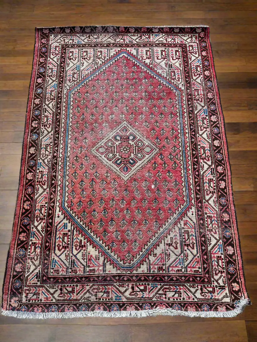 Coral And Brown Hand Woven Rug As Found 1