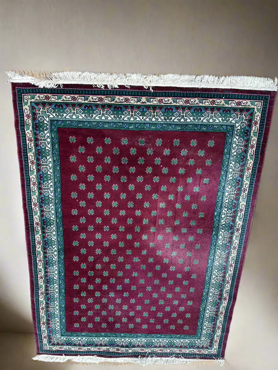 Green And Red Rug Machine Made 1