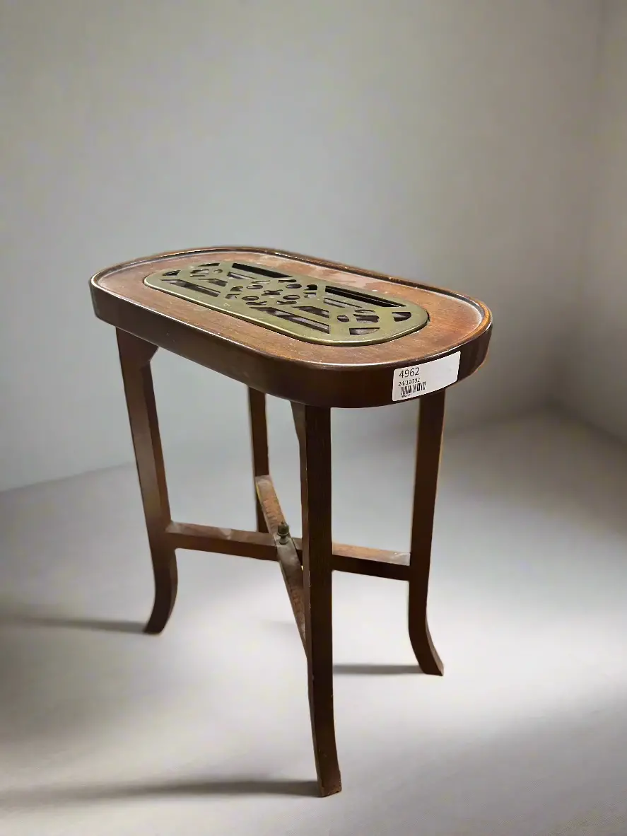 20Th Century Cherry With Brass Insert Candle Stand Side Table 1