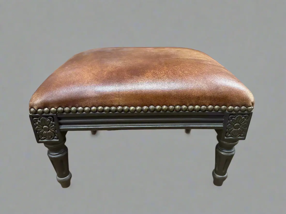 Small Louis Xvi Style  Carved Walnut And Leather Stool 1
