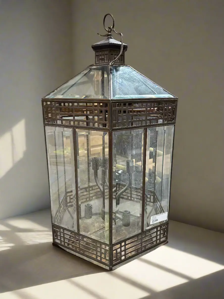 Asian Style Brass And Glass Lantern 1