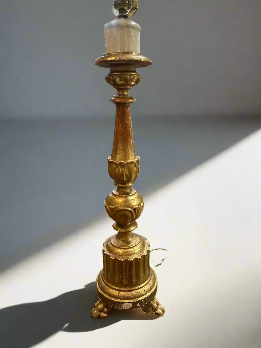 French Giltwood Altar Stick Lamp 1