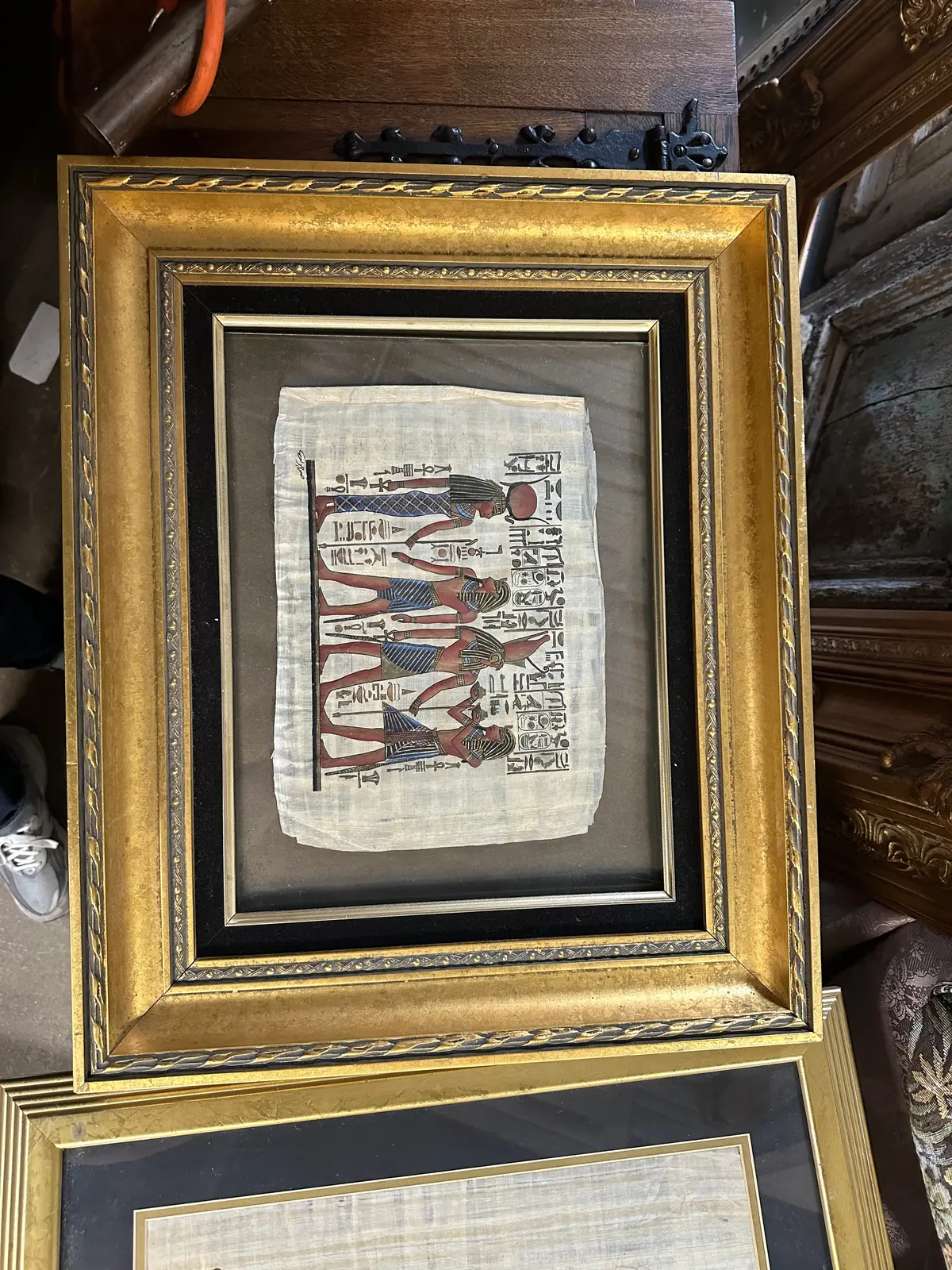 Framed Egyptian Print On Papyrus As Is 1