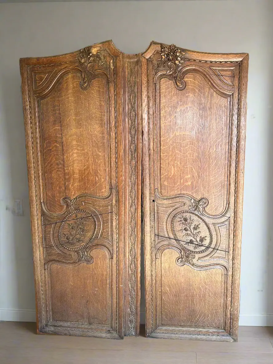 Pair Of Carved French Oak Armoire Doors 1