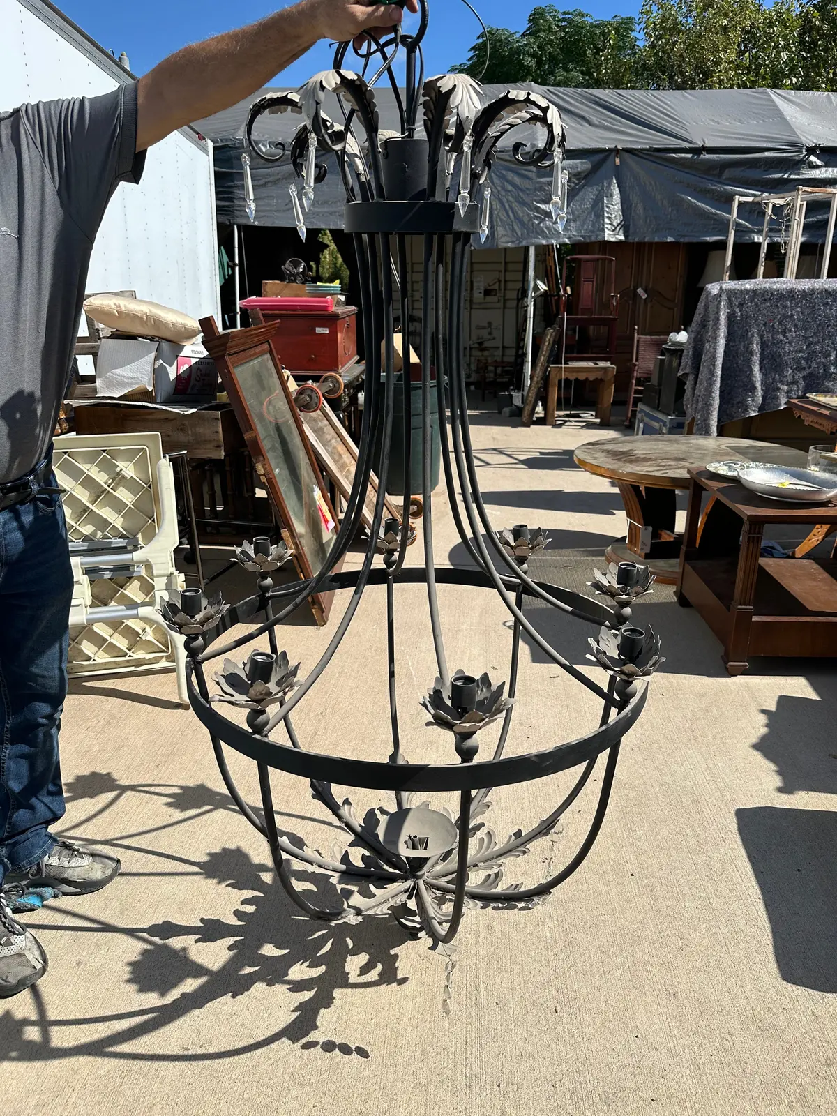 Large Iron Bowl Shape Chandelier With Shades 1