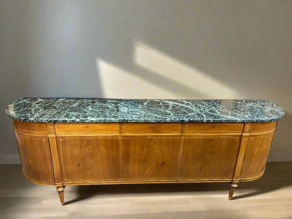 Louis Xvi Green Marble Top Oak Sideboard 1