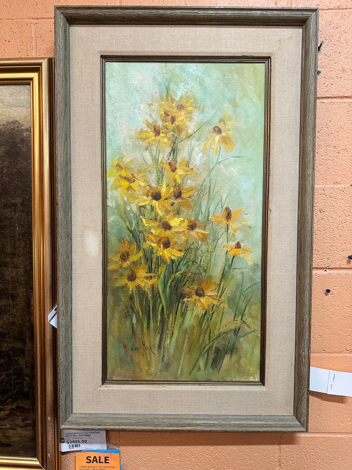 Framed Vertical Oil Painting Of Yellow Flowers 1