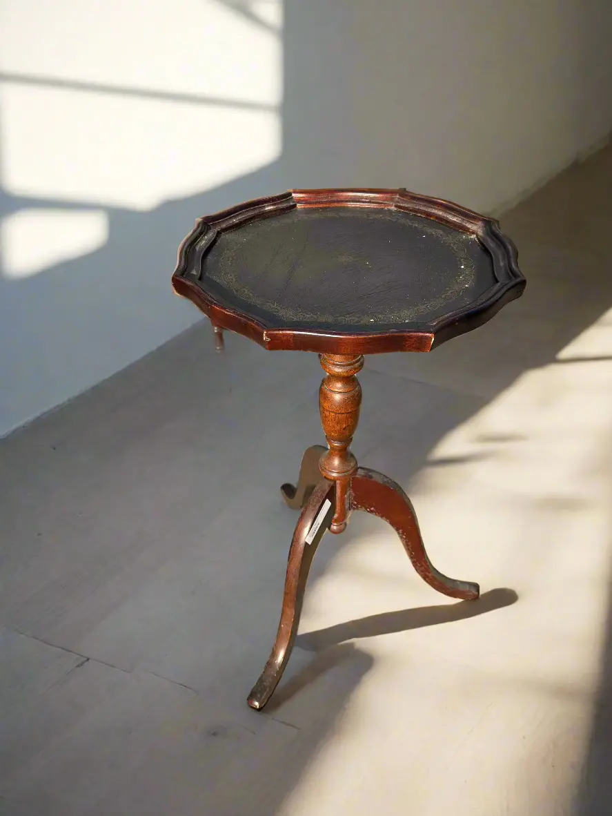Leather Top Small Pedestal As Found Table 1