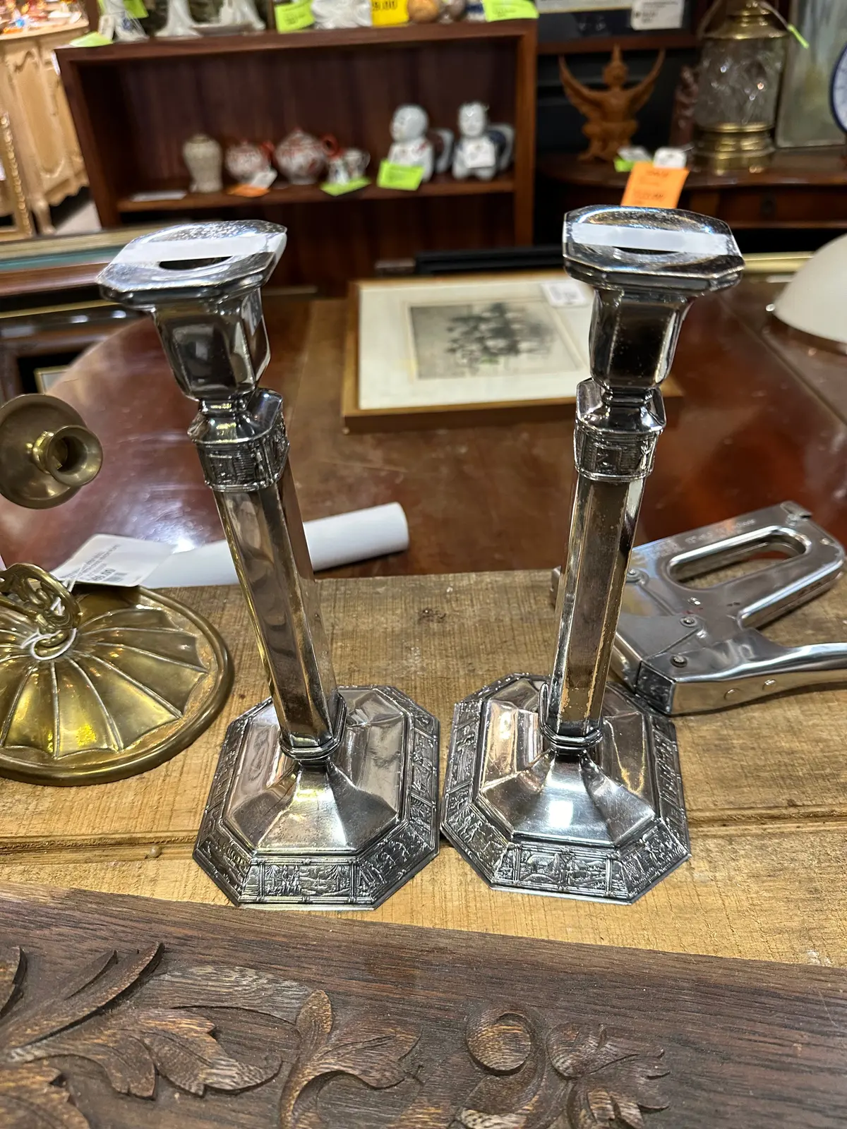 Pair Of Silver Plate Candle Sticks 1