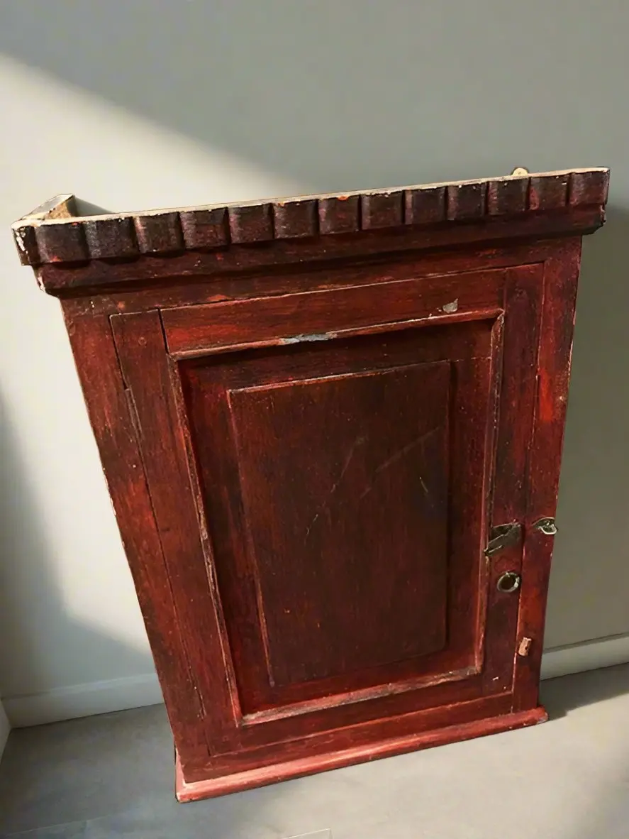 Red Painted Indian Spice Cabinet-As Found 1