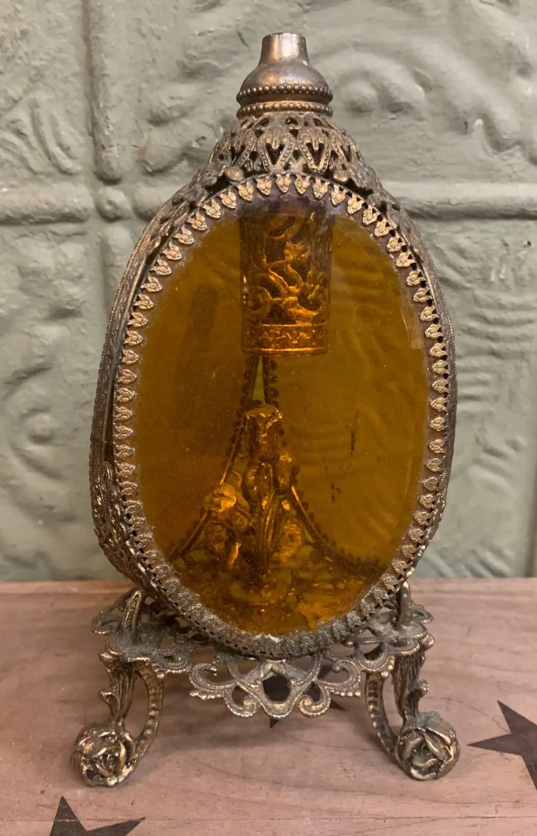 Metal And Amber Glass Base 1