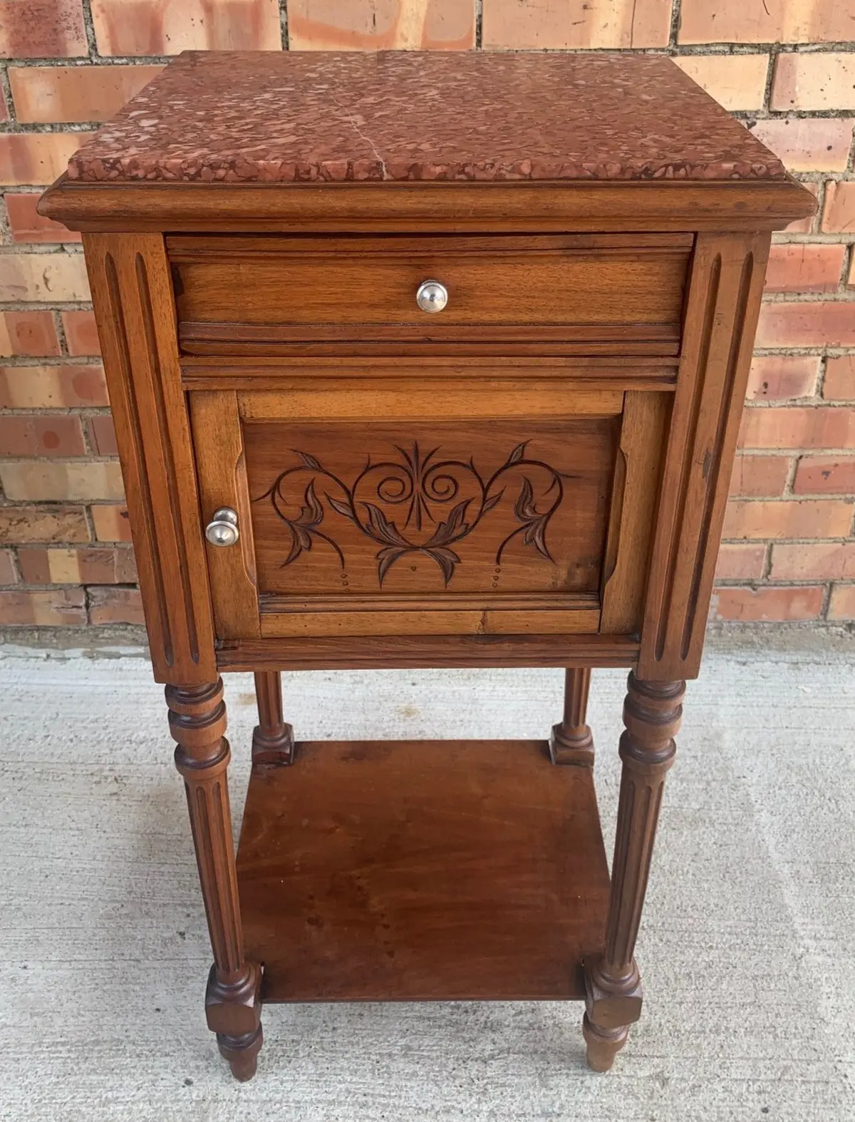Marble Top French Walnut Nightstand 1
