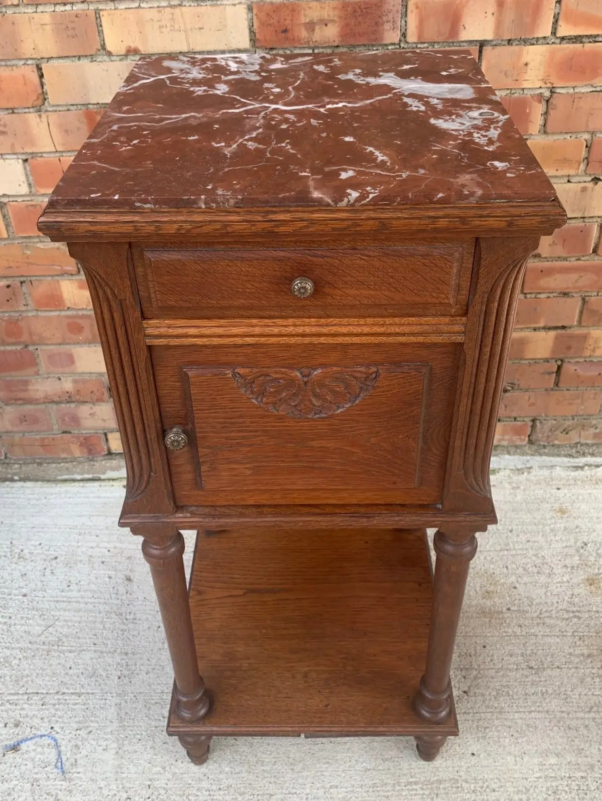 Marble Top French Oak Nightstand 1
