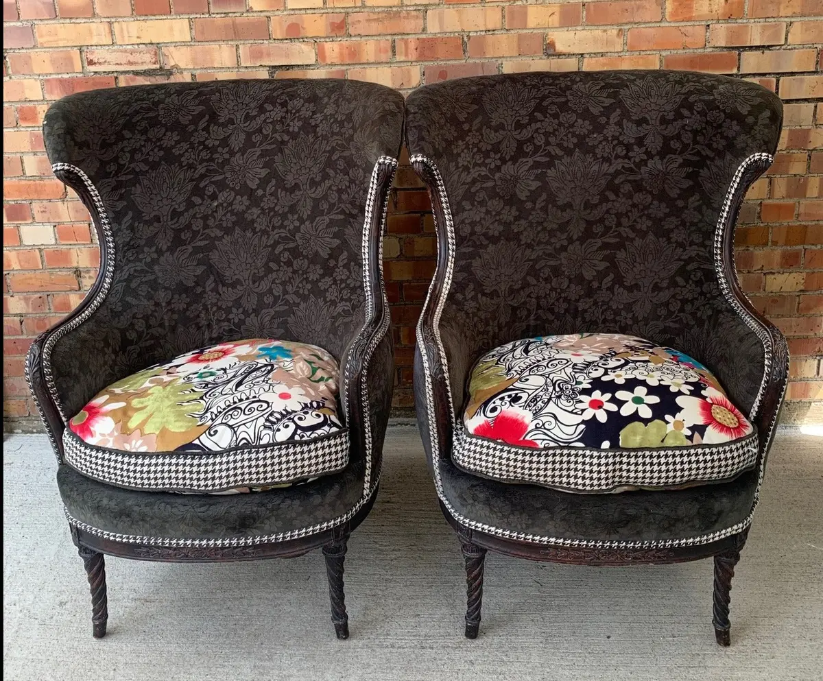 Pair Of Wingback Chair With Twist Legs 1