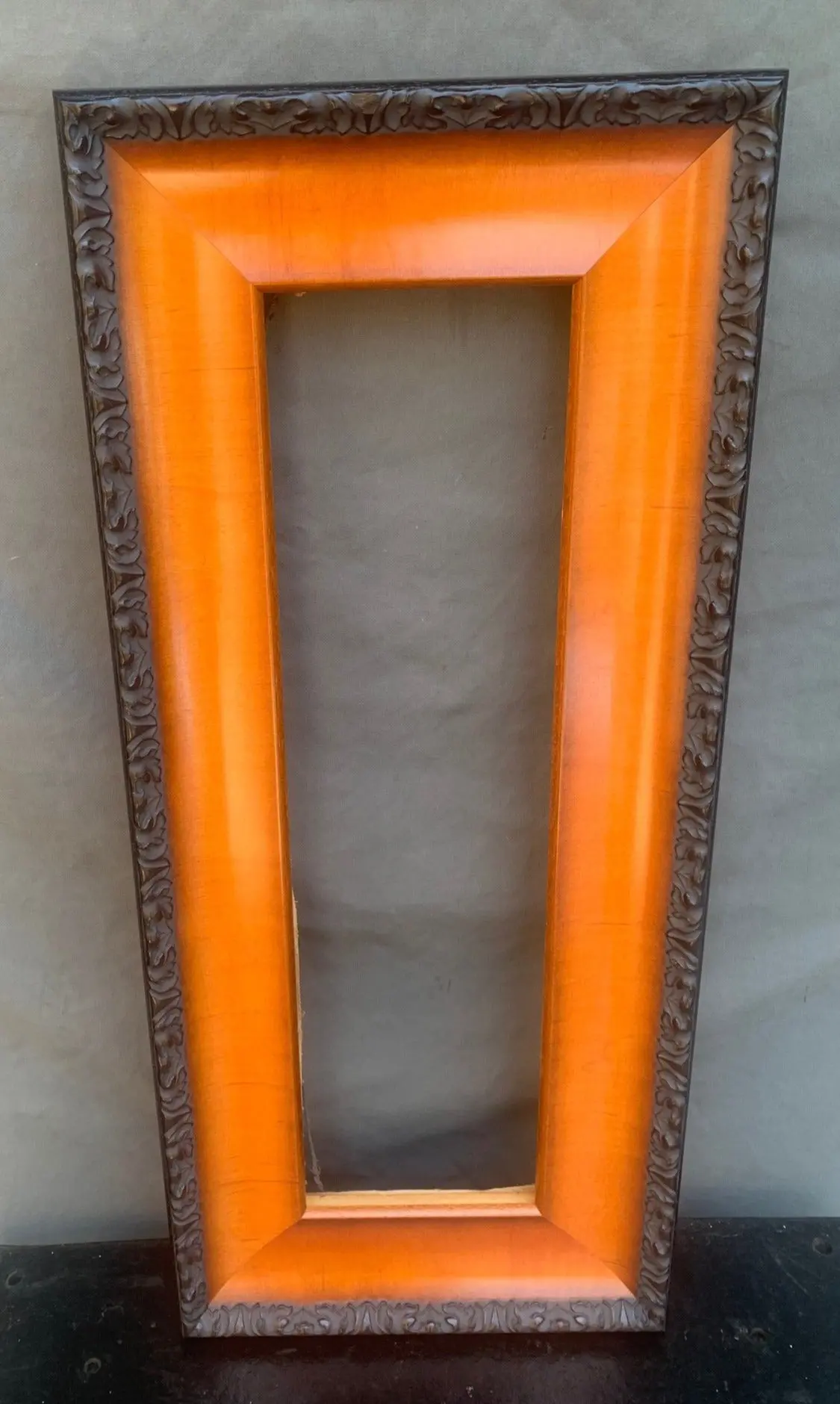 Narrow Convex Wood Frame With Dark Carved Trim 1