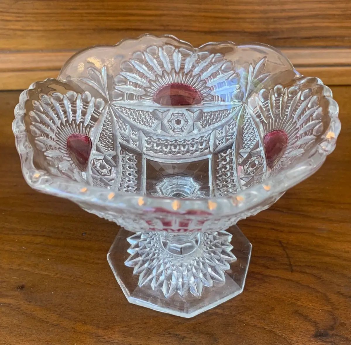Cranberry And Clear Cut Glass Small Compote 1