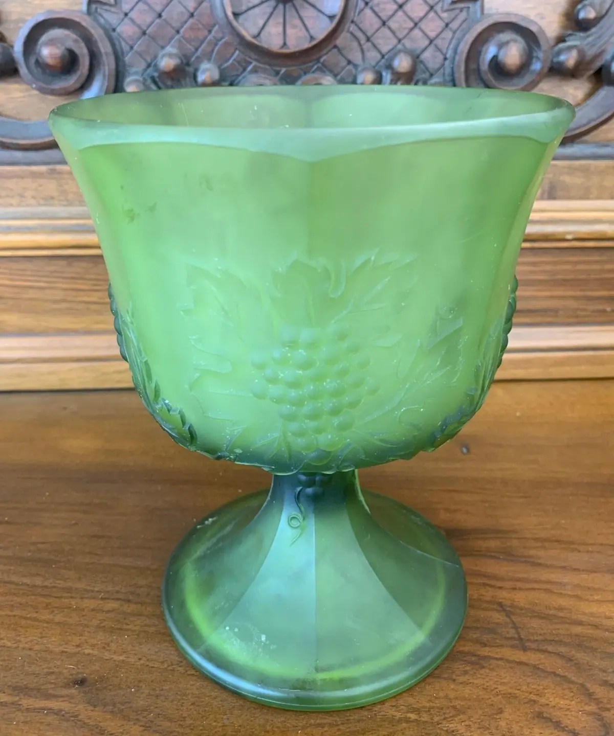 Green Glass Compote With Grapes Design 1