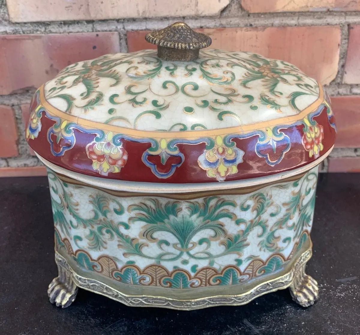 Oval Porcelain And Brass Box 1