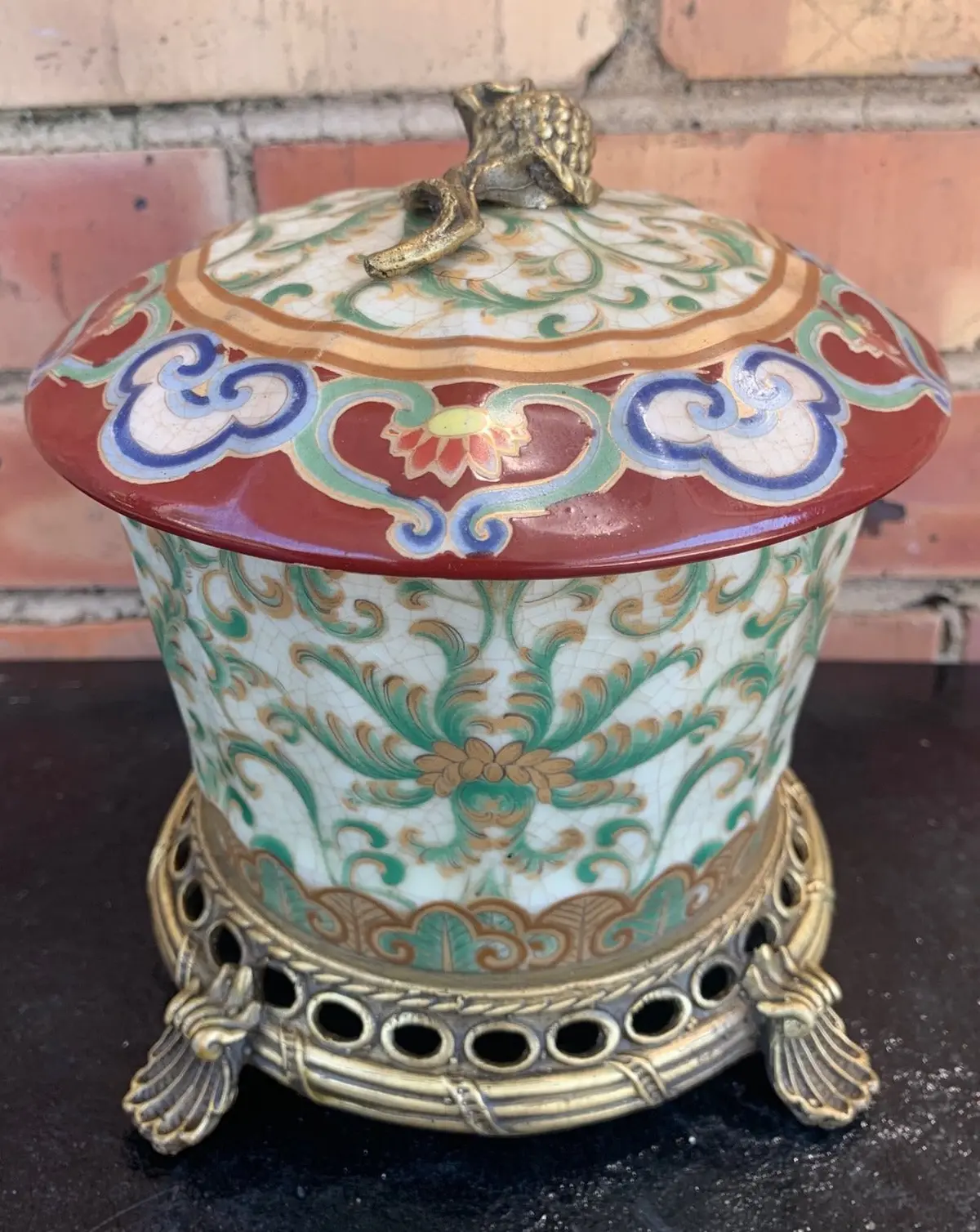 Round Porcelain And Brass Box 1