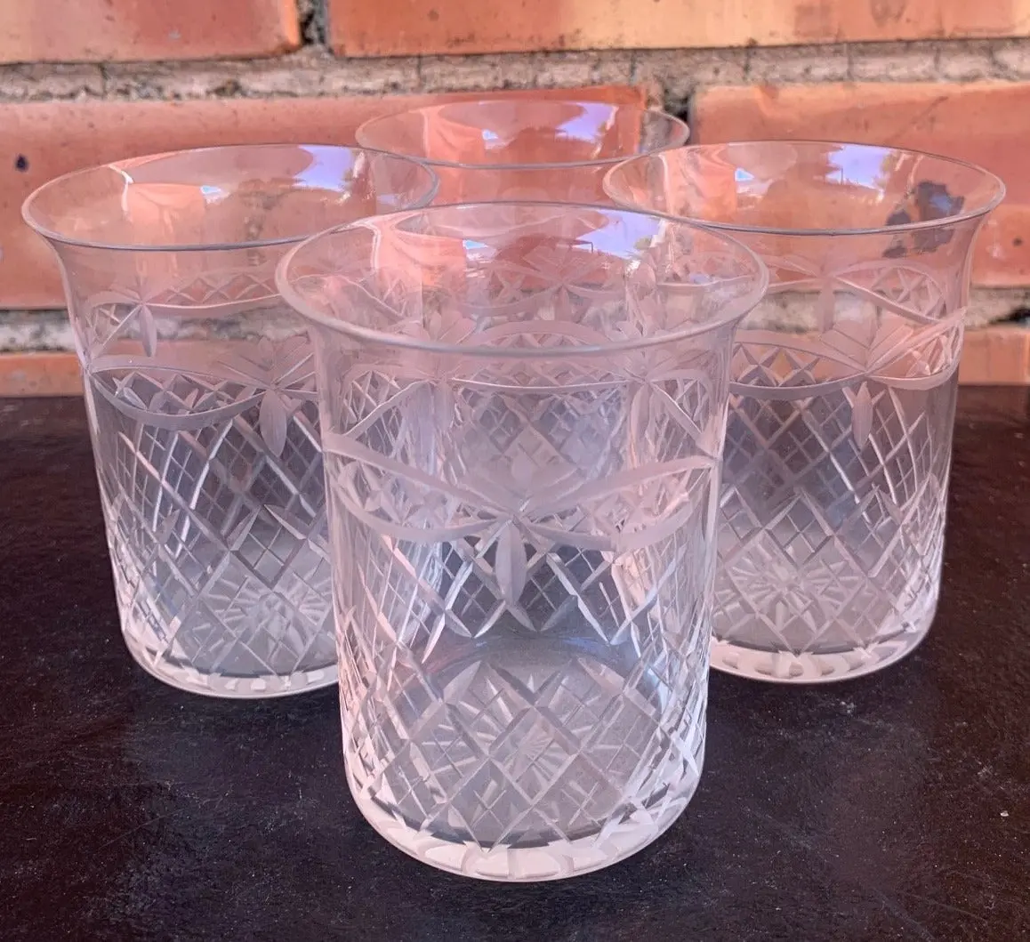 Set Of 4 Flared Top Wheel Cut Juice Glasses 1