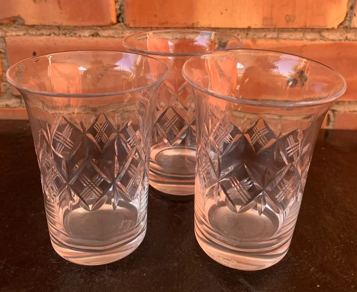 Set Of 3 Flared Top Ethced Water Glasses 1