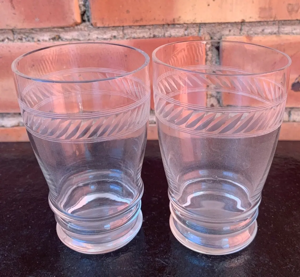 Pair Of Cut Band Juice Glasses 1