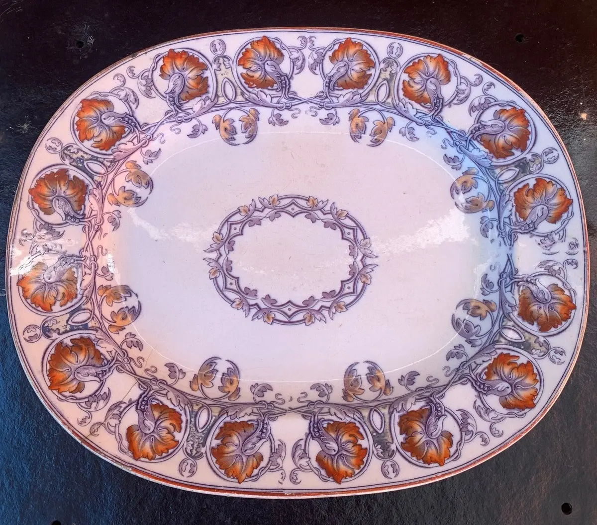 Early Nightengale Polychrome Ironstone Platter - As Is 1