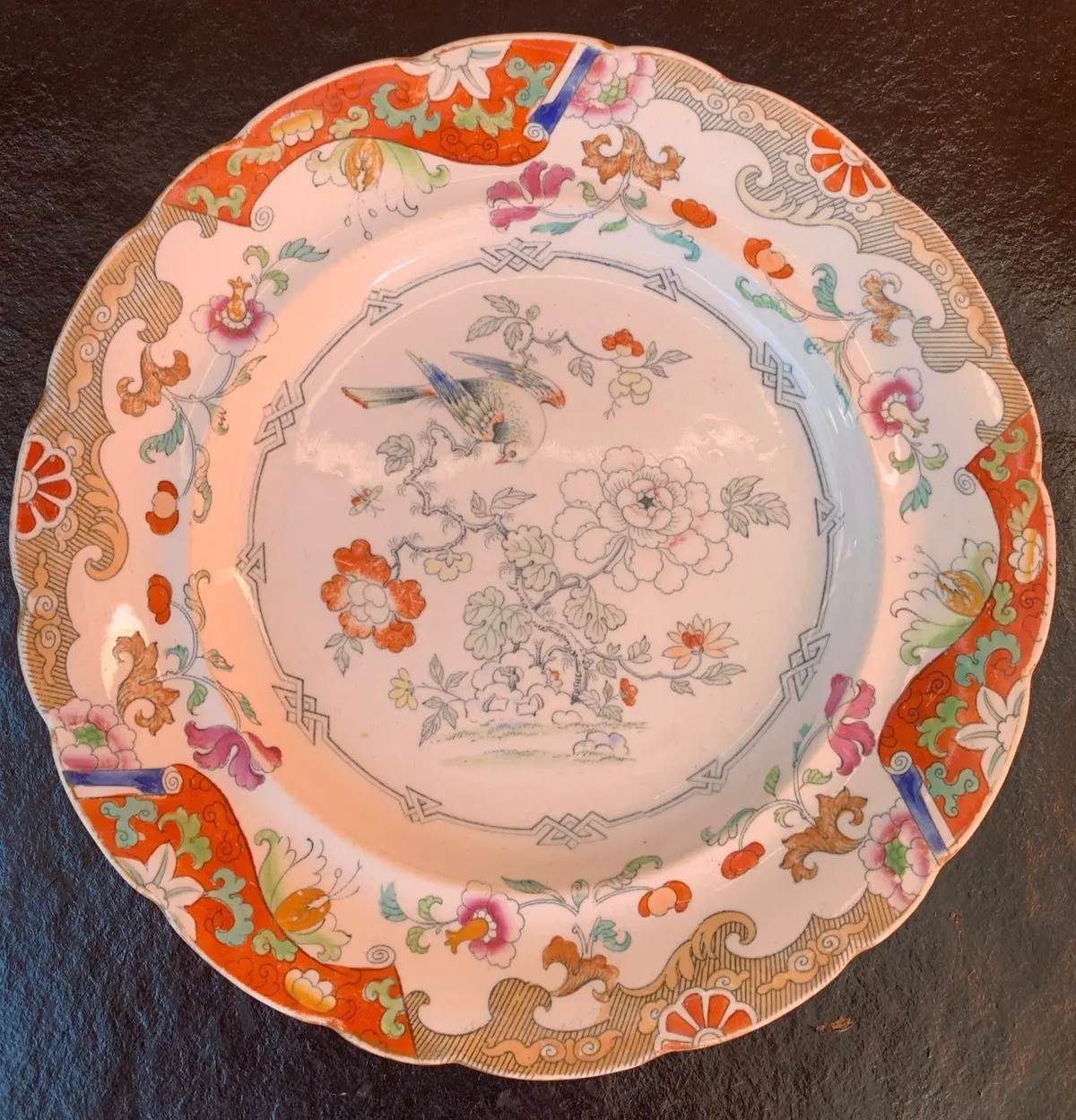 Large Polychrome Ironstone China Bird Plate 1