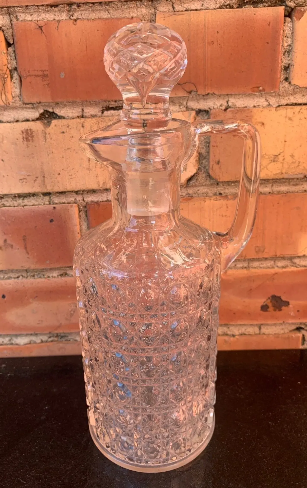 Patterned Glass Decanter With Handle - As Is 1