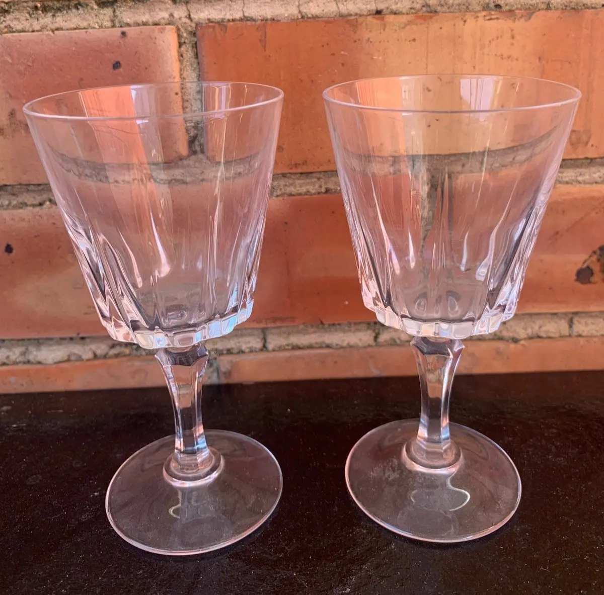 Pair Of Small Fluted Crystal Wine Glasses 1