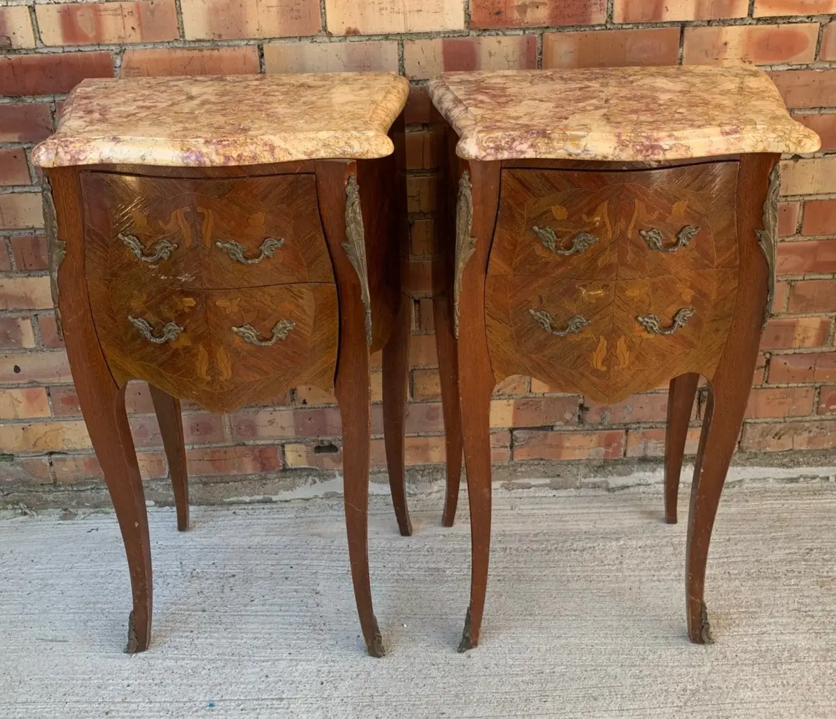 Pair Of Marble Top Inlaid French Lamp Tables - As Is 1