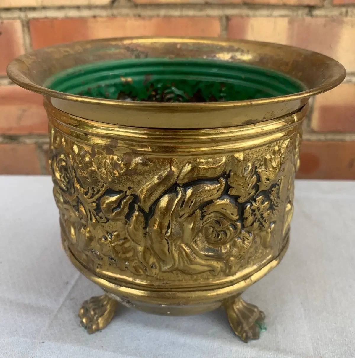 Little Roses Brass Tri Footed Jardiniere 1