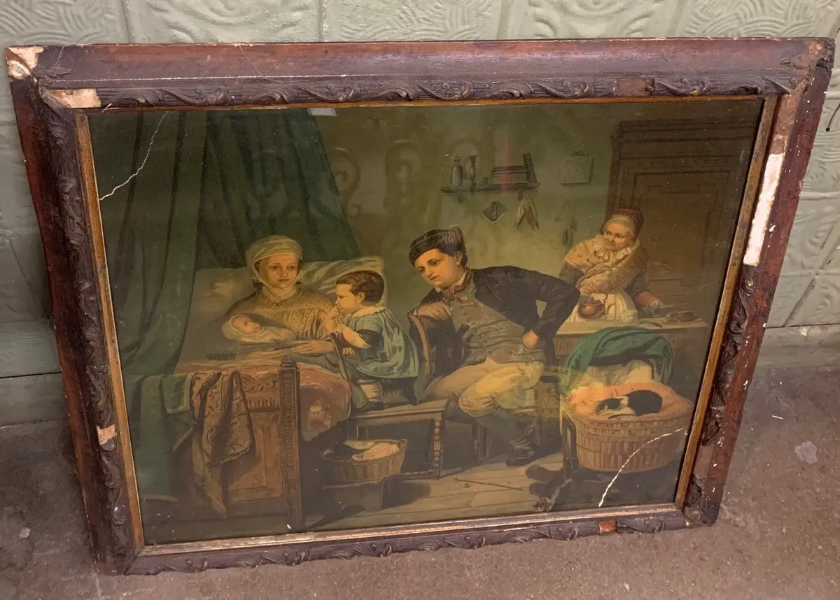As Found Rusticated Gesso Frame With Family Print 1