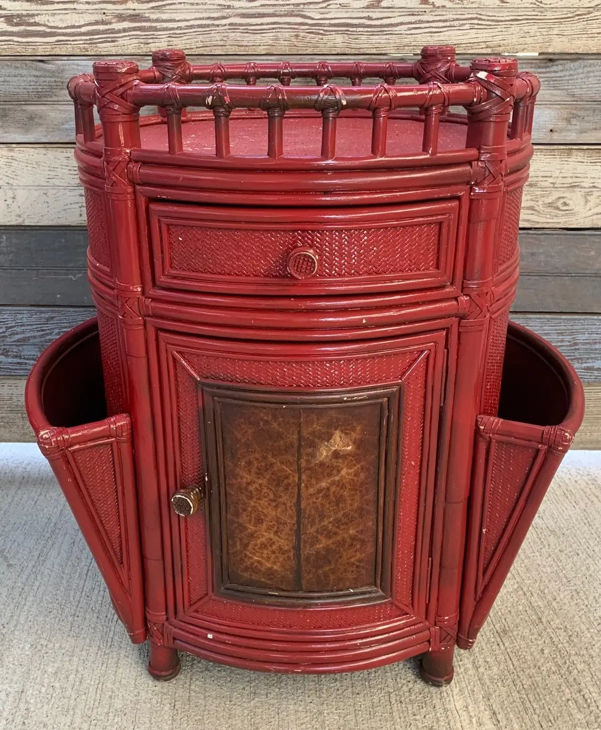 Red Rattan Side Cabinet With Magazine Pockets 1