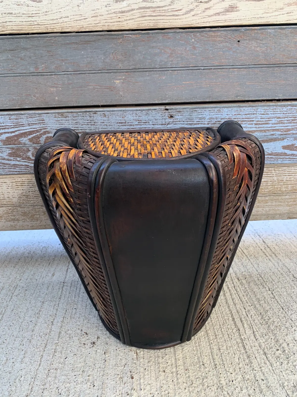 Leather And Wicker Waste Bin 1