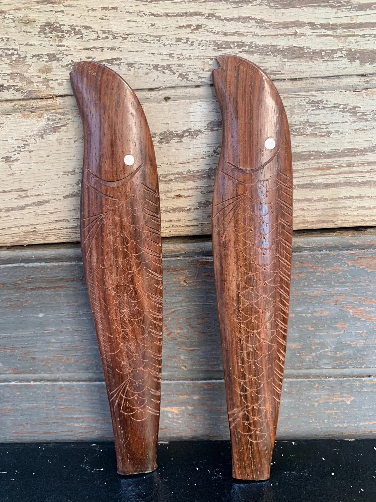 Pair Of Hand Carved Rosewood Fish 1