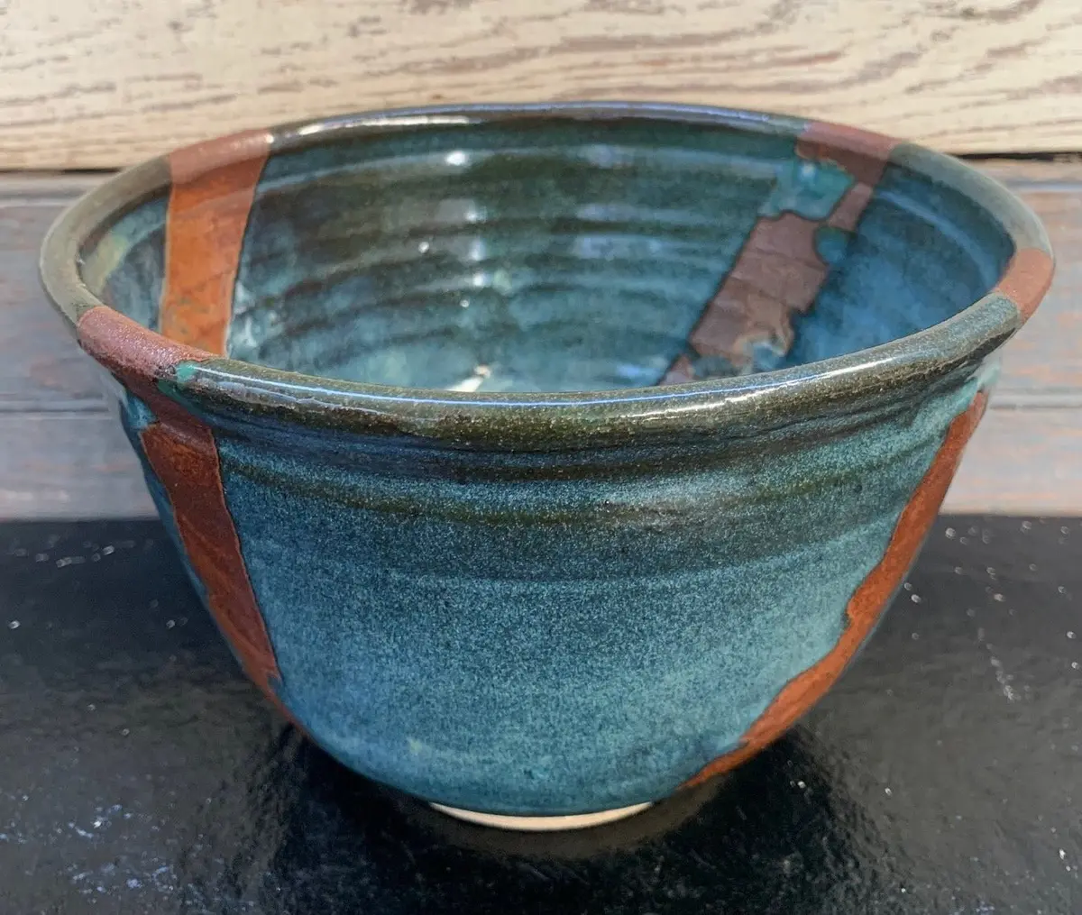 Hand Thrown Glazed Blue And Brown Pottery Bowl 1