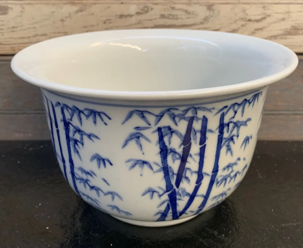 Medium Blue And White Bamboo Design Planter 1