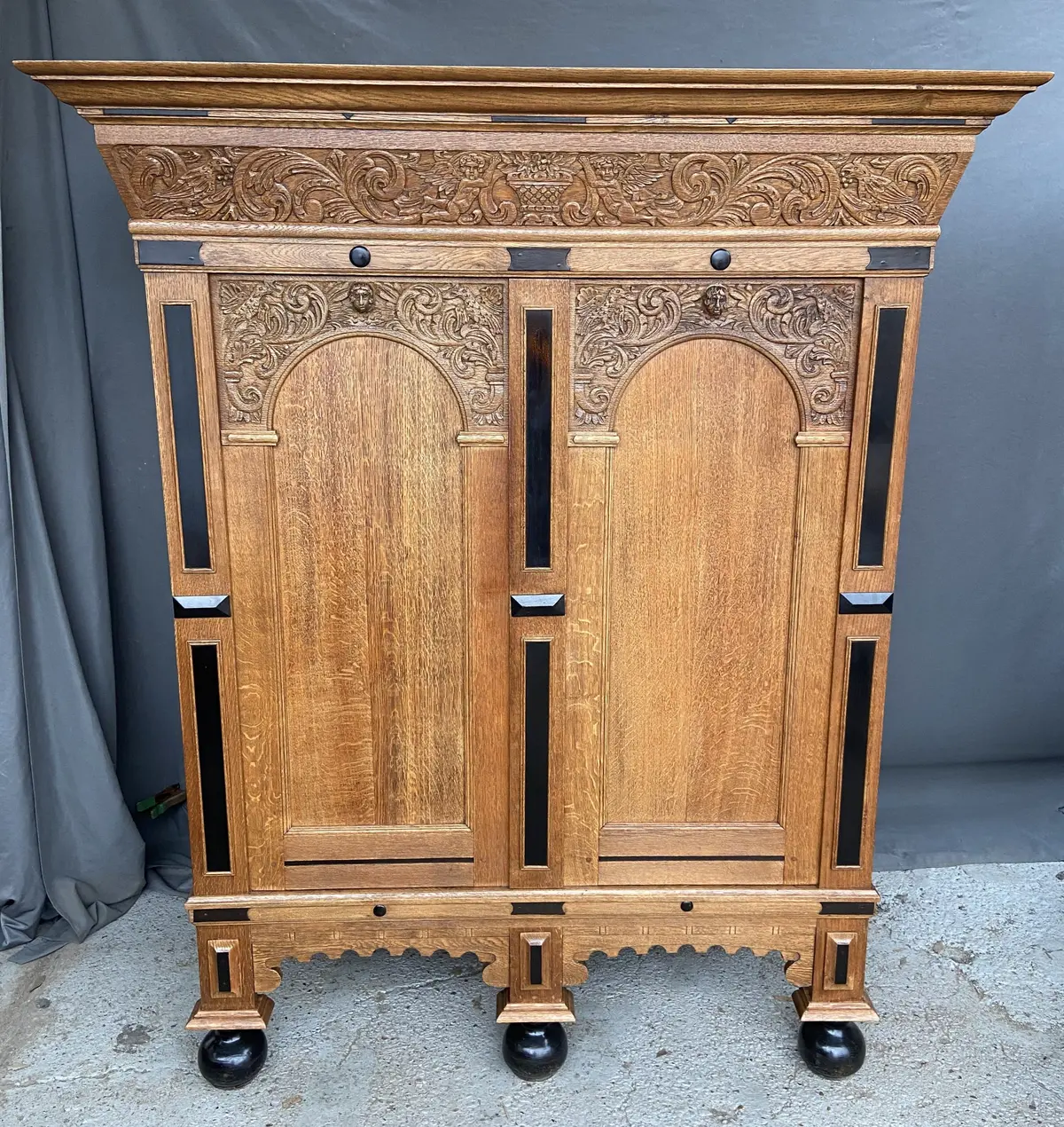 Flemish Light Oak Shallow Cabinet With Ebony Inlay 1