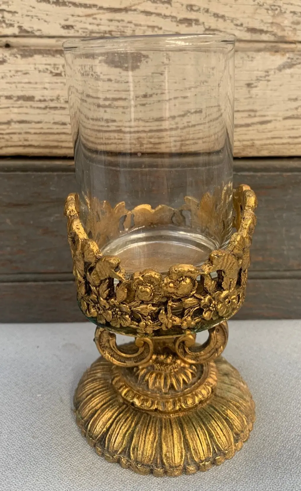 Glass Candle Holder With Ornate Brass Stand 1
